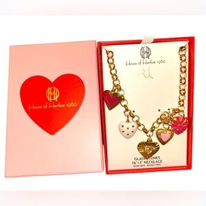House Of Harlow 1960 Bohemian Heart Gold Chunky Abstract Heart Necklace NEW